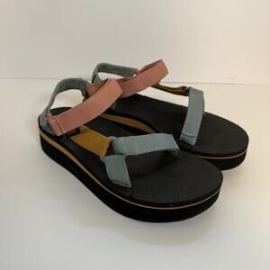 Teva Sandals Womens 10 Pink Blue Platform Universal Slip On Boho Y2K Casual